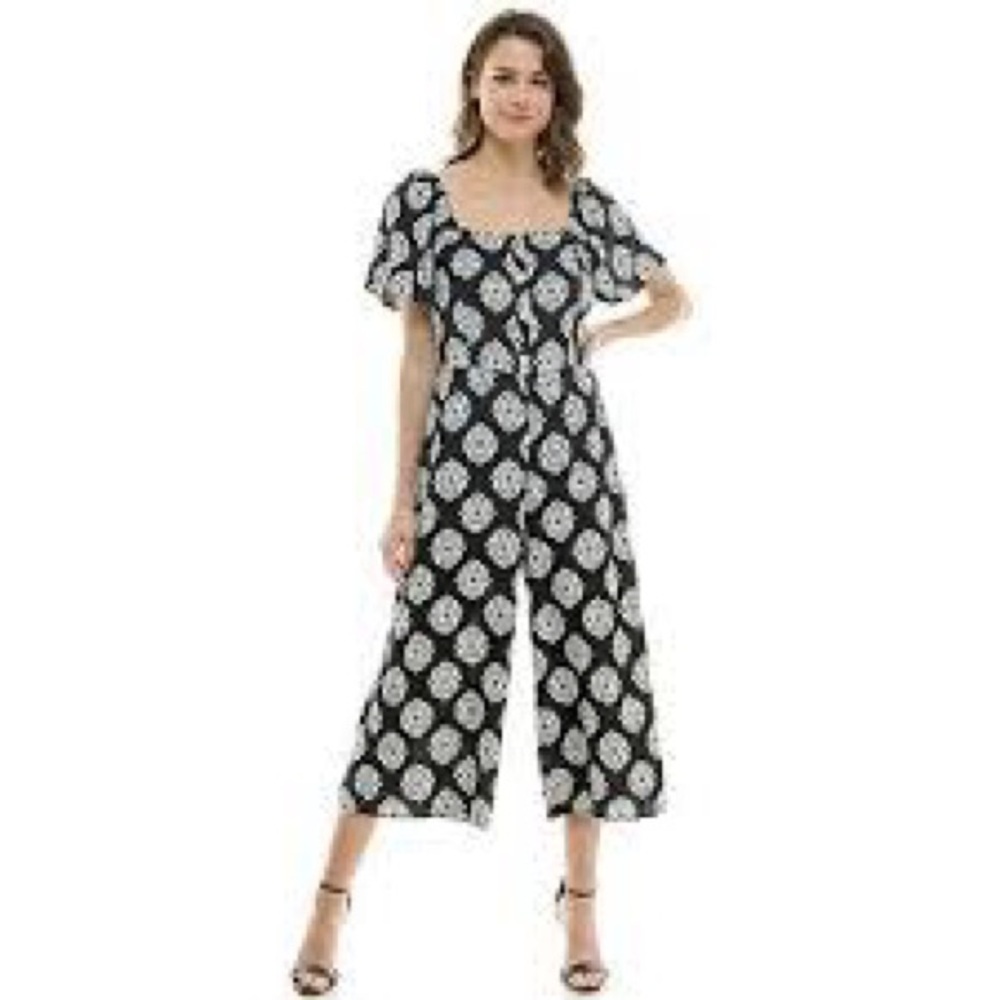 LUXOLOGY Short-Sleeved Smocked Back Jumpsuit